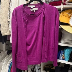 Carolina Herrera Fuchsia Knit Cardigan and Shell Set M shell S cardigan